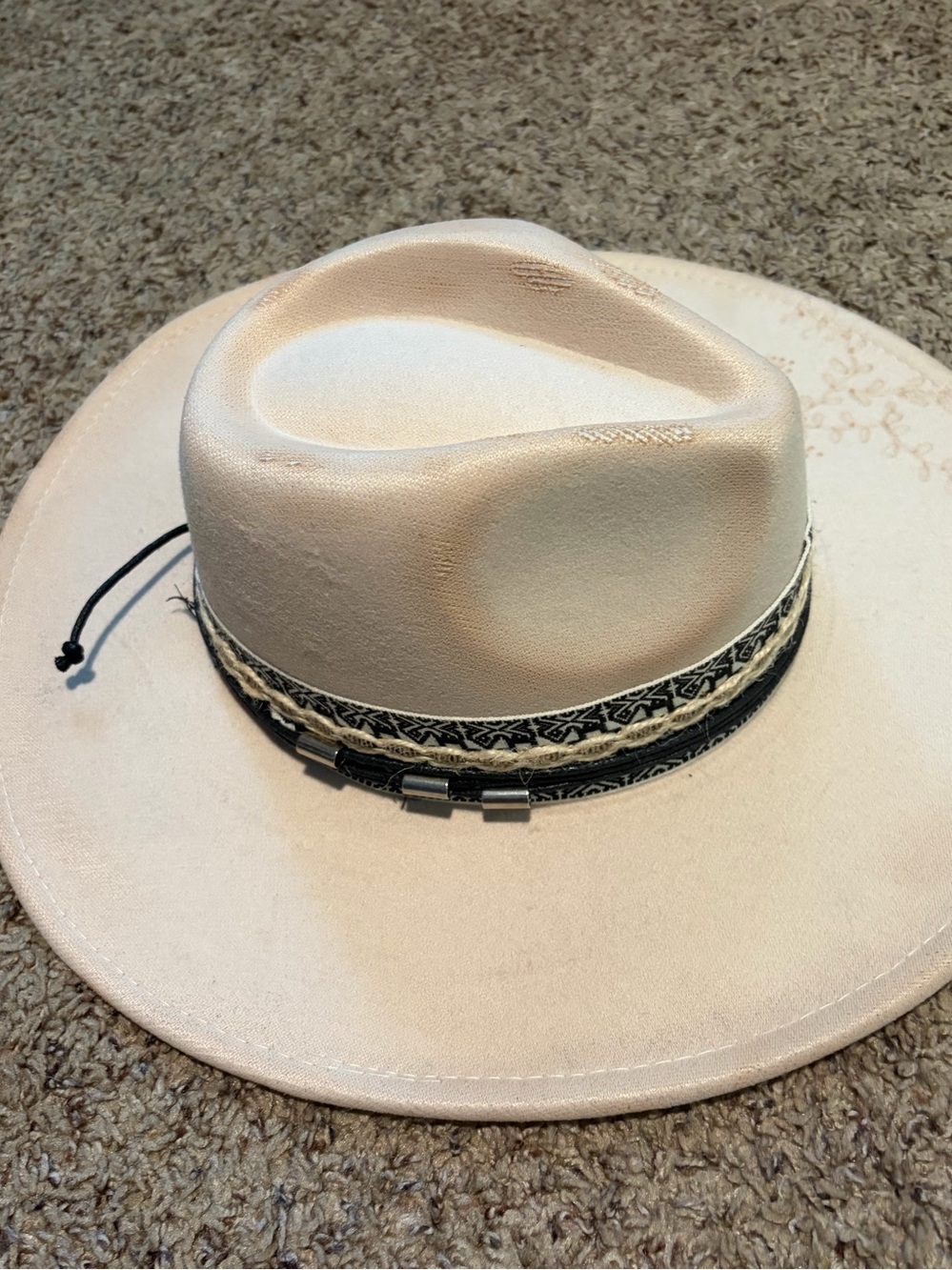 Cream Wide-Brim Fedora with Decorative Band